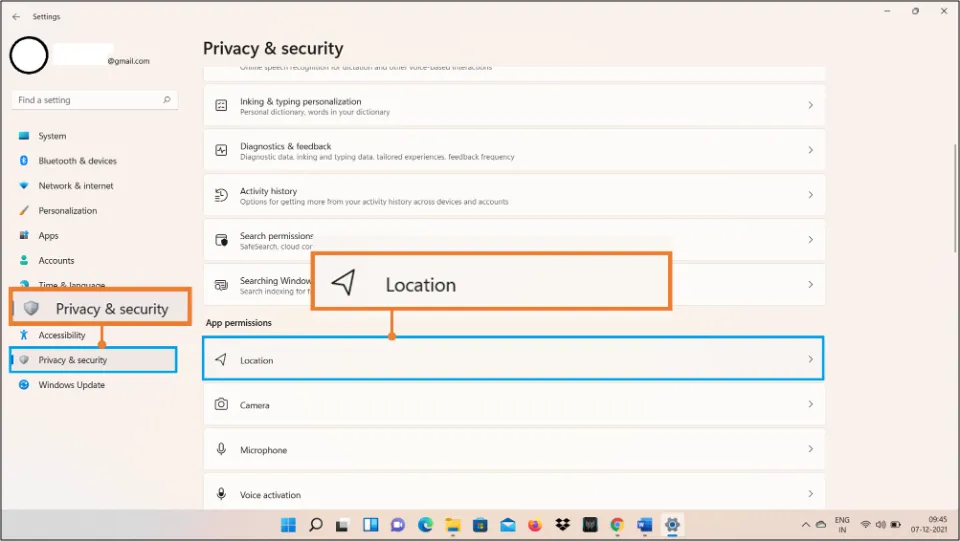 Select Privacy & security from left side menu.
