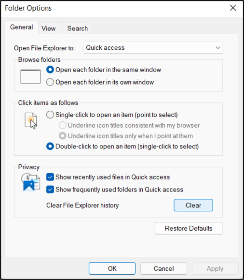 Clear the Browser cache in Windows