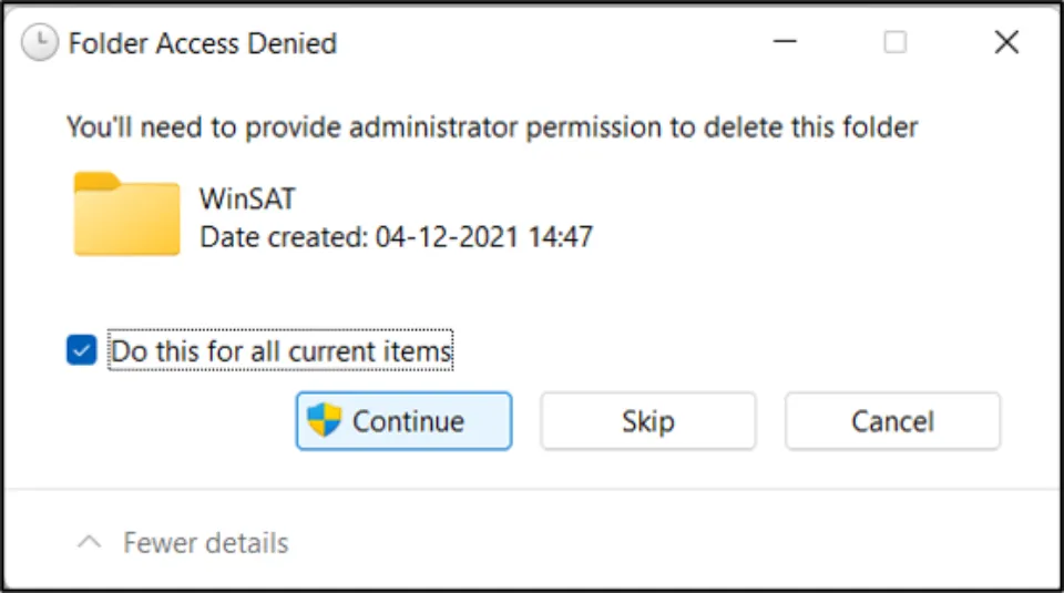 If asked for administrative permission, click Continue. Tick the box where it says "Do this for all current items".
