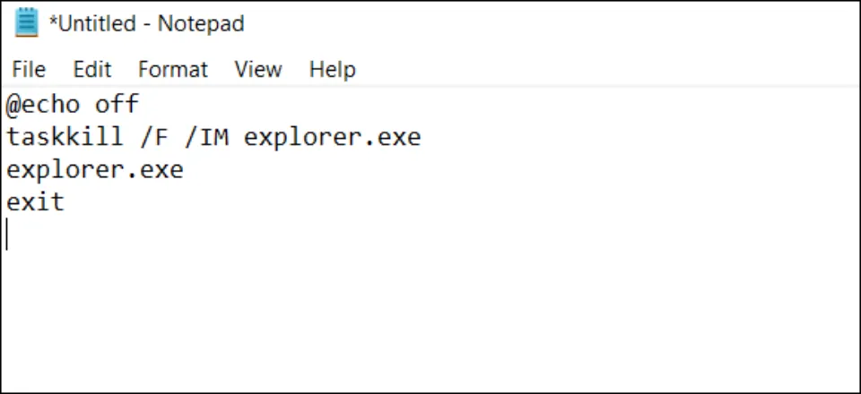 When the Notepad opens, enter the following commands in Notepad