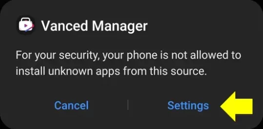 If you have not allowed App installation from Unknown Sources before, you will be asked to do so. Go to Settings