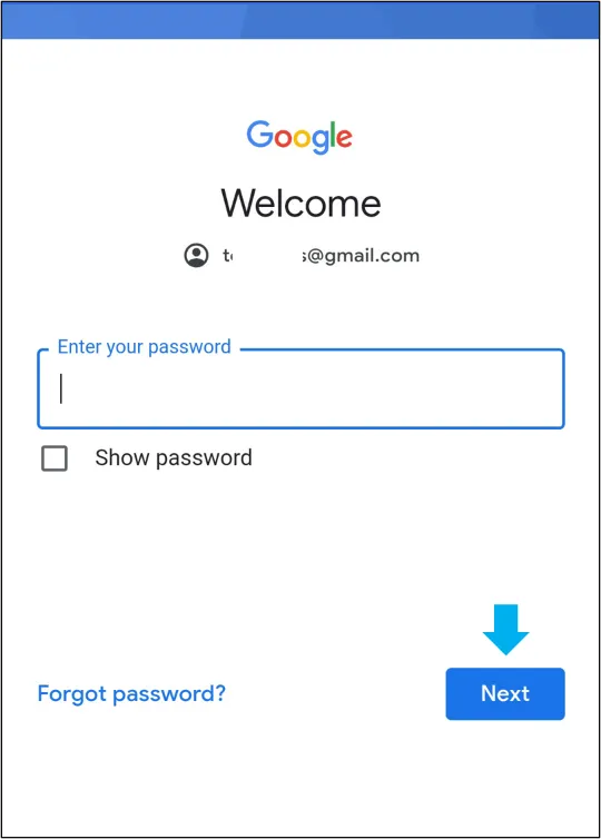 Then, enter password and click Next