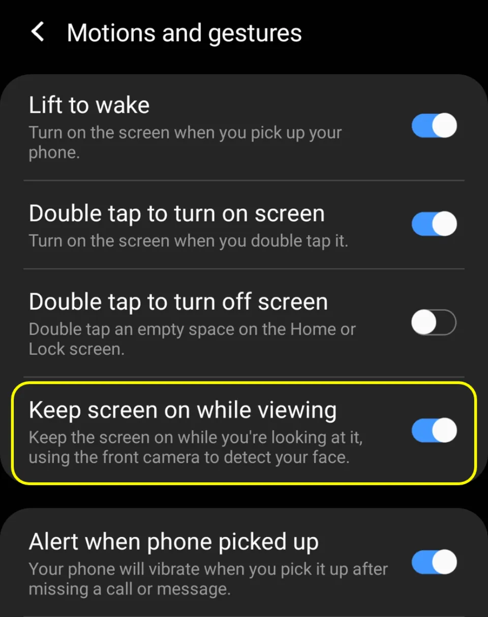 Turn on the option for Keep phone on while viewing