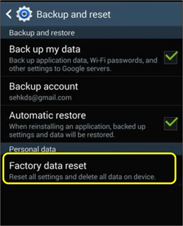 Choose Factory data reset