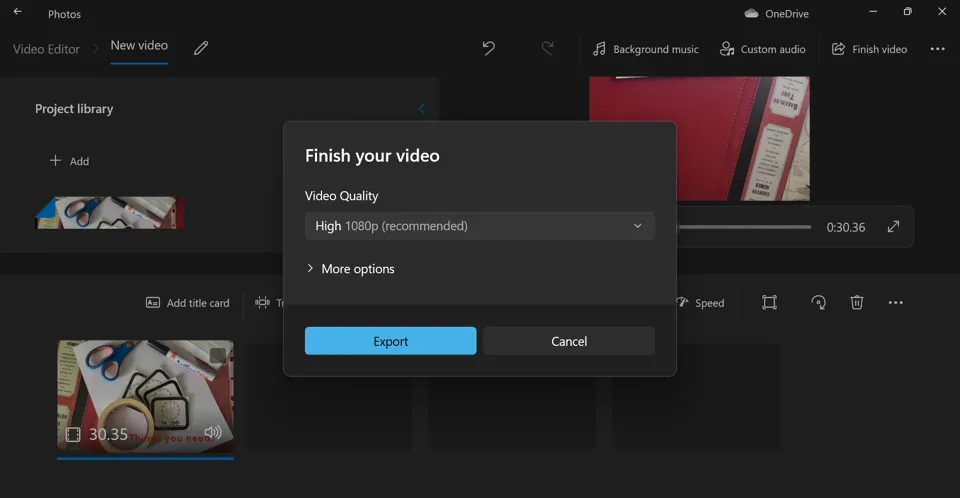 Choose the quality of the video you want to export. Then, select Export