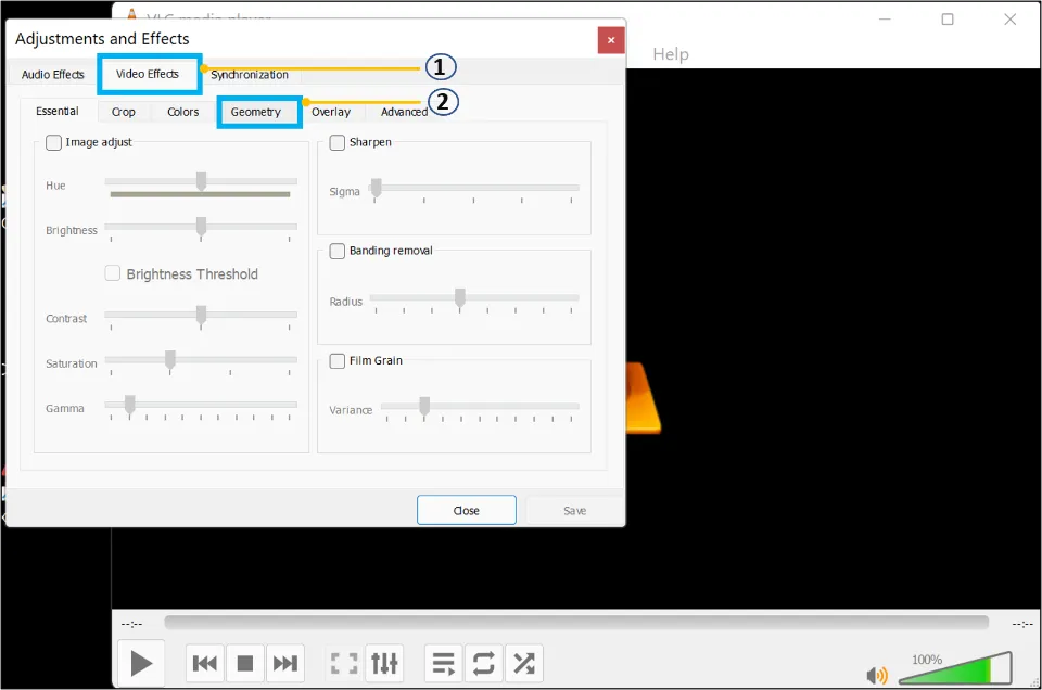 Choose Video Effects tab and then Geometry option