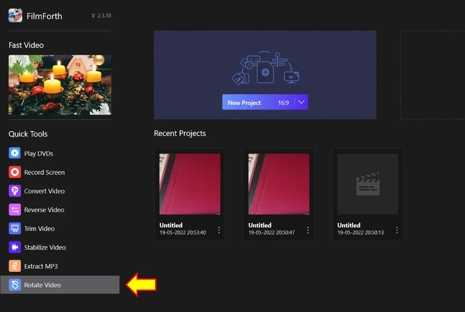Select Rotate Video option from Quick Tools