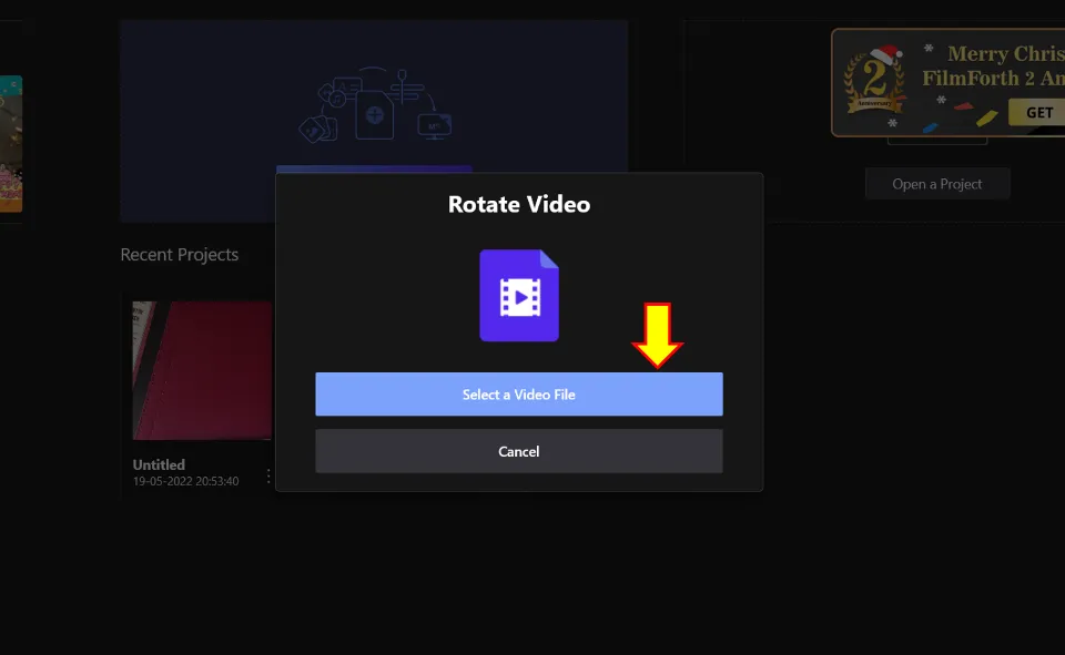 Hit Select a Video File option and browse the video file you want to edit