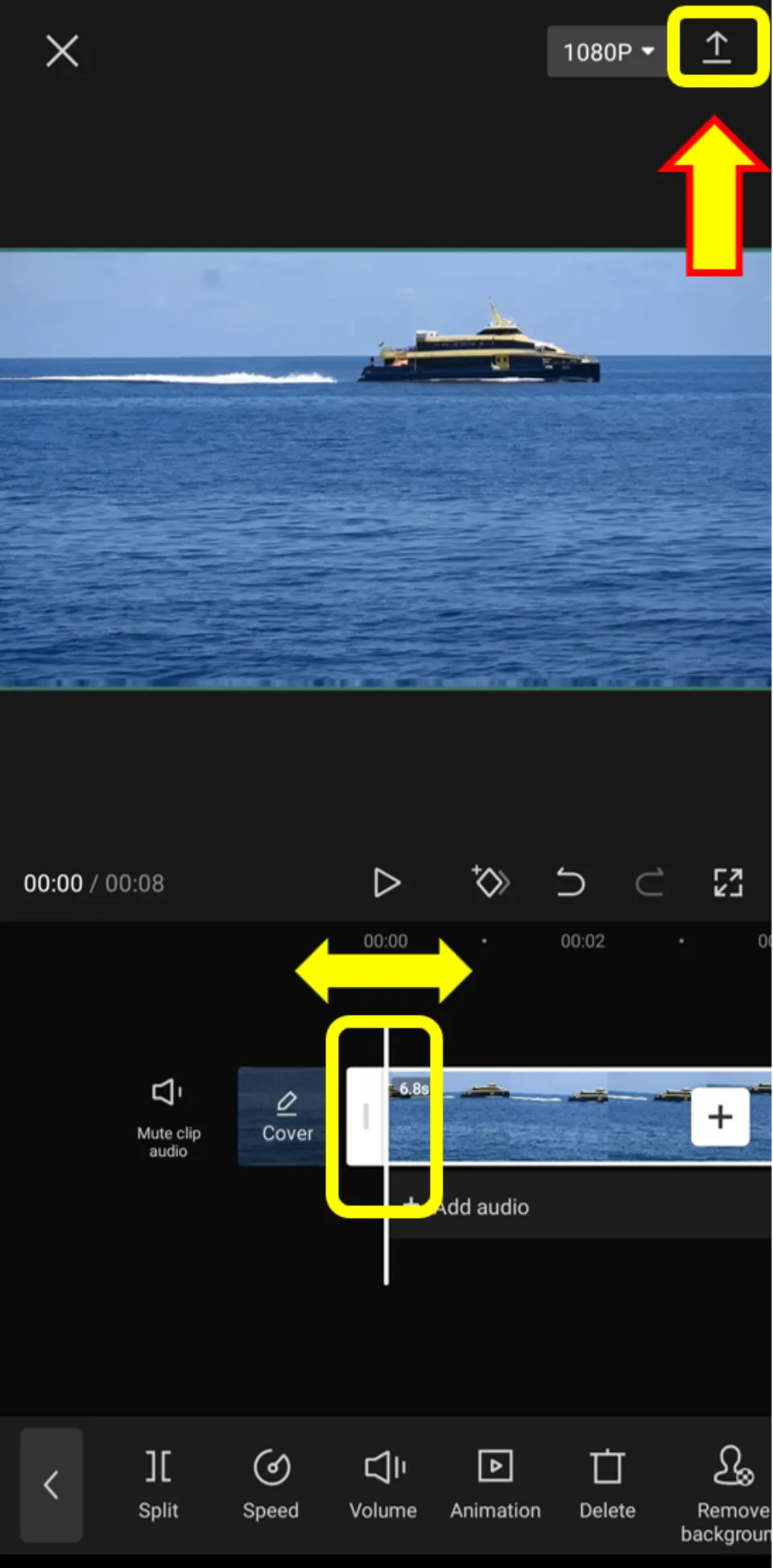 Then, drag the slider to select the ending and beginning time of the new clip. Hit Export icon.