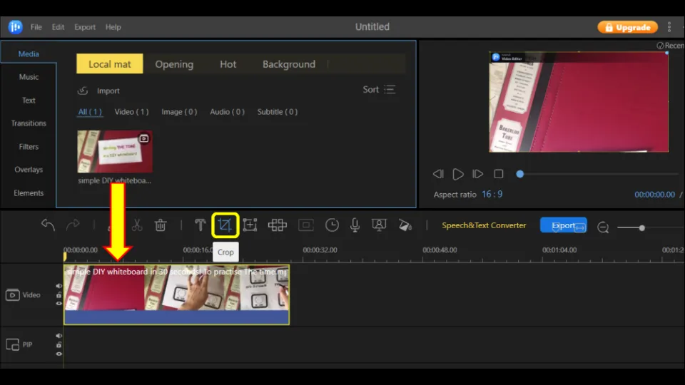 Drag the file you just imported to the bottom section of the editor. Then, hit Crop
