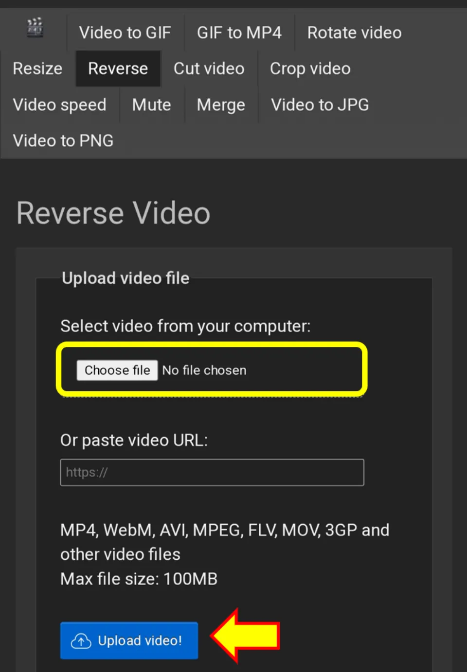 Upload the video you want to reverse