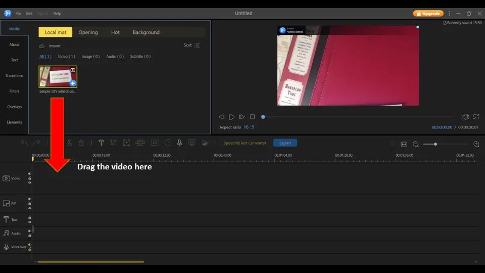 Drag the video to the bottom part of the editor