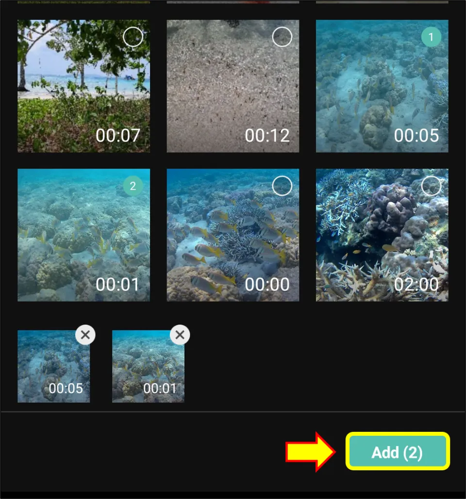 Choose multiple videos that you want to merge together & hit Add