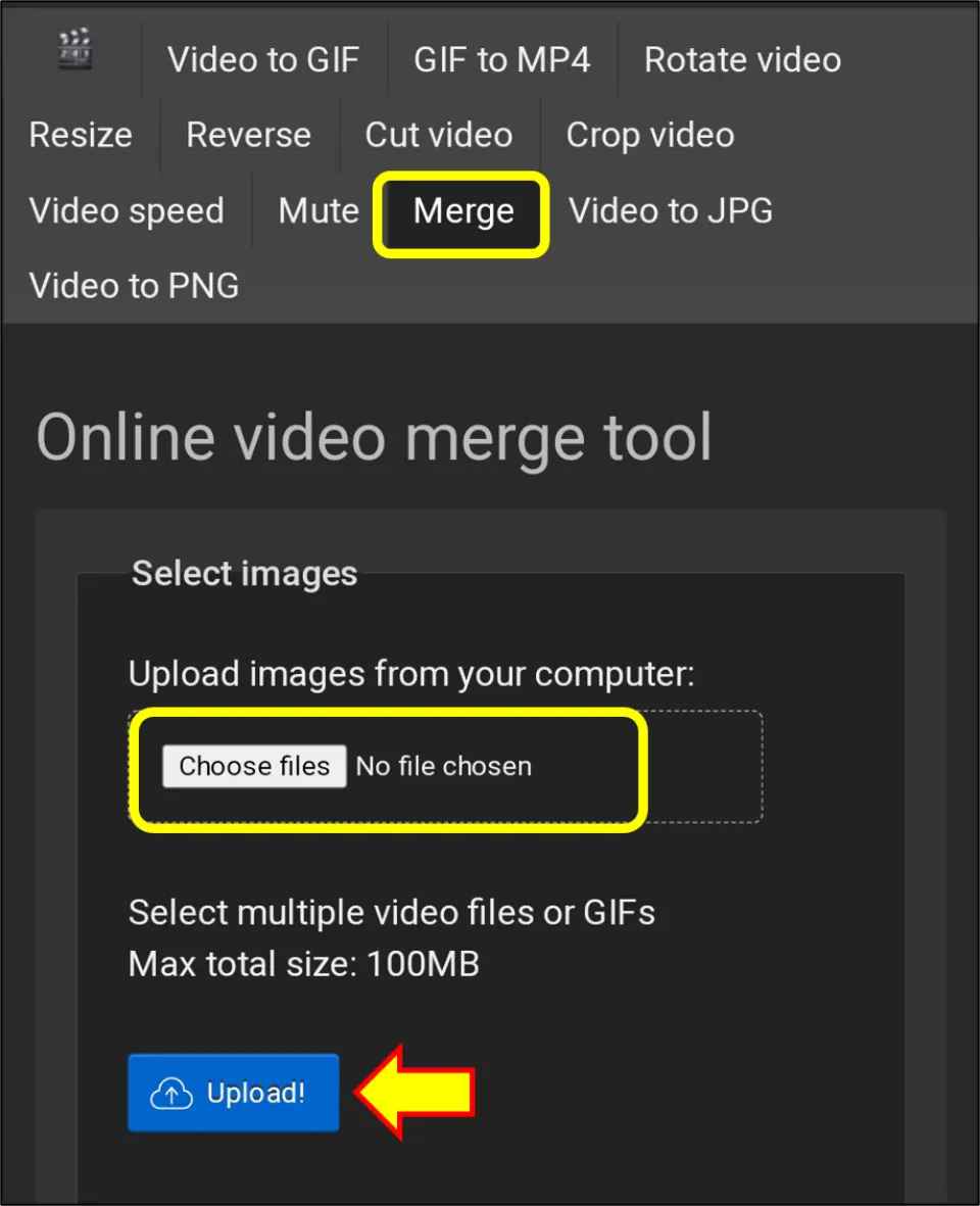 Next, from the available tools options, choose Merge option