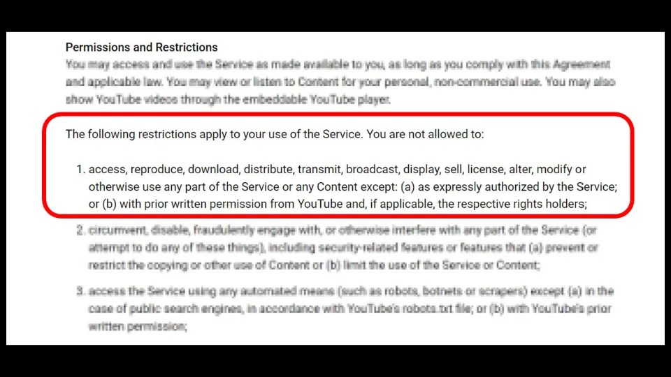 YouTube terms and conditions