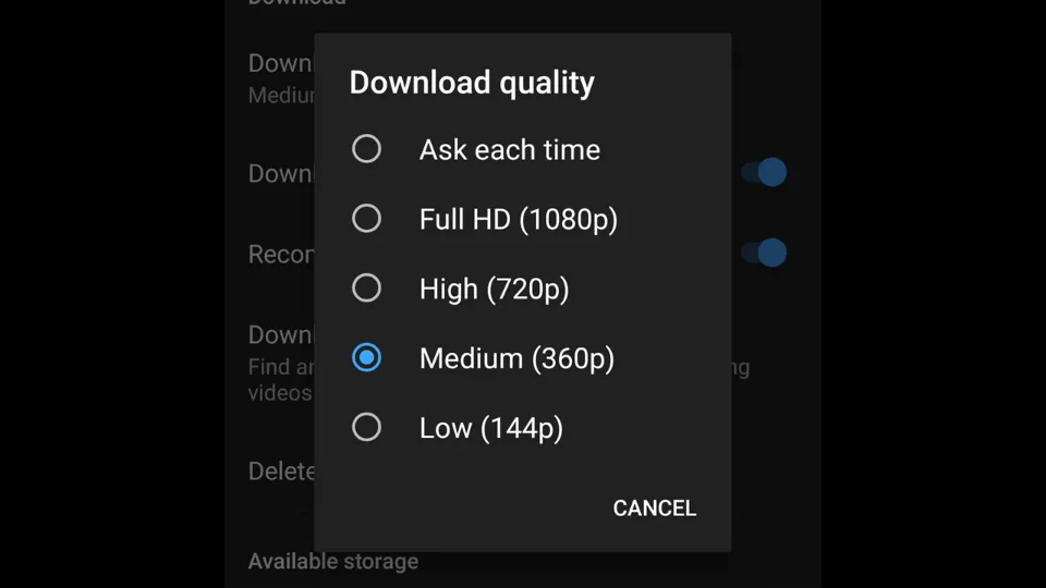 choose your preferred download quality